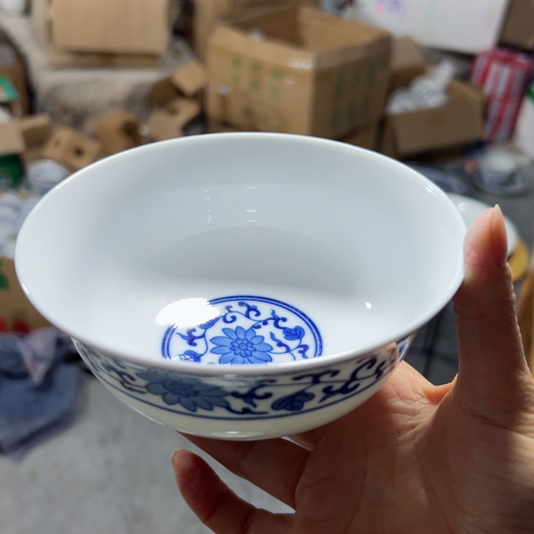 碗青花5.5寸老缠枝莲花纹饭碗