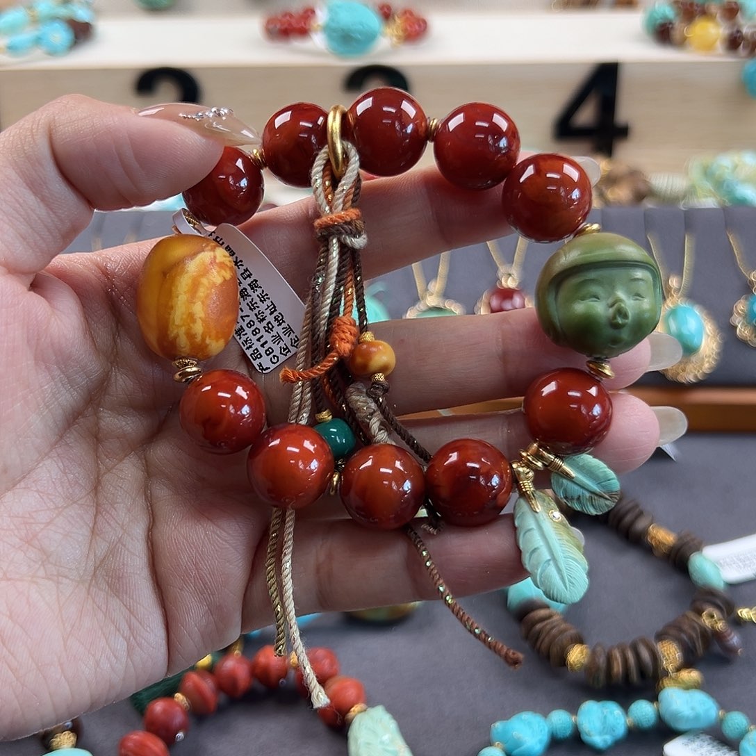 南红玛瑙18K金镶嵌手串南红嘟嘟嘴圆珠手串
