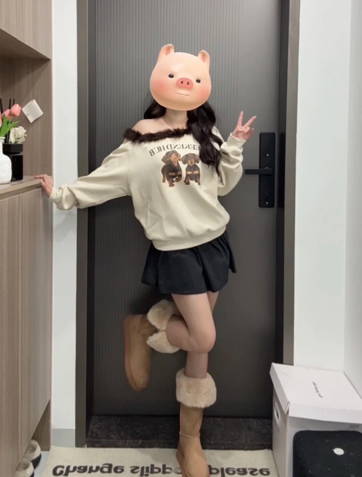 362美式复古印花毛圈领斜肩卫衣女2025新款小众不撞款上衣