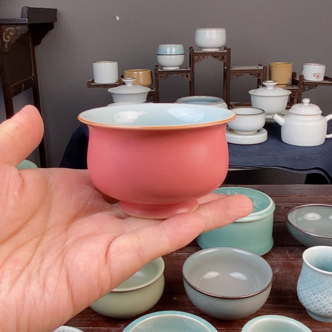 朱砂胎弟窑结合胭脂红结合粉青釉 主人杯