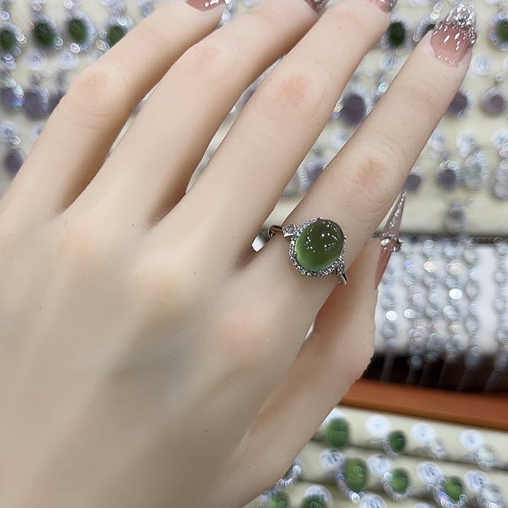 蛇纹石玉银S925镶嵌戒指