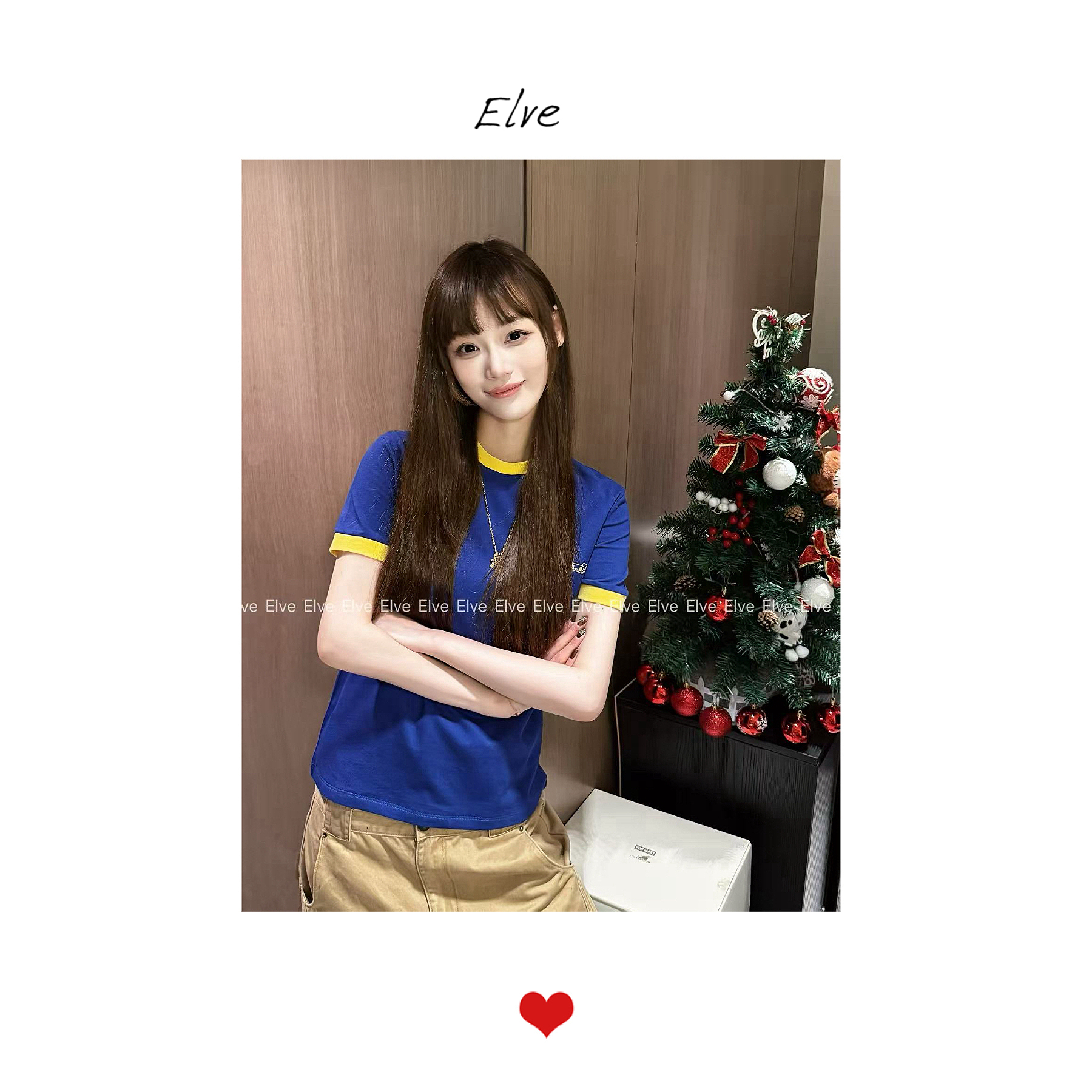 爆款字母拼色气质时尚显瘦设计感微修身撞色边圆领短款短袖上衣