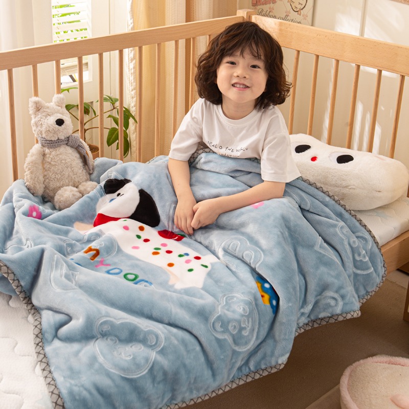 儿童毛毯宝宝盖毯双面保暖云毯小孩午睡毯披肩加绒加厚毯子直播
