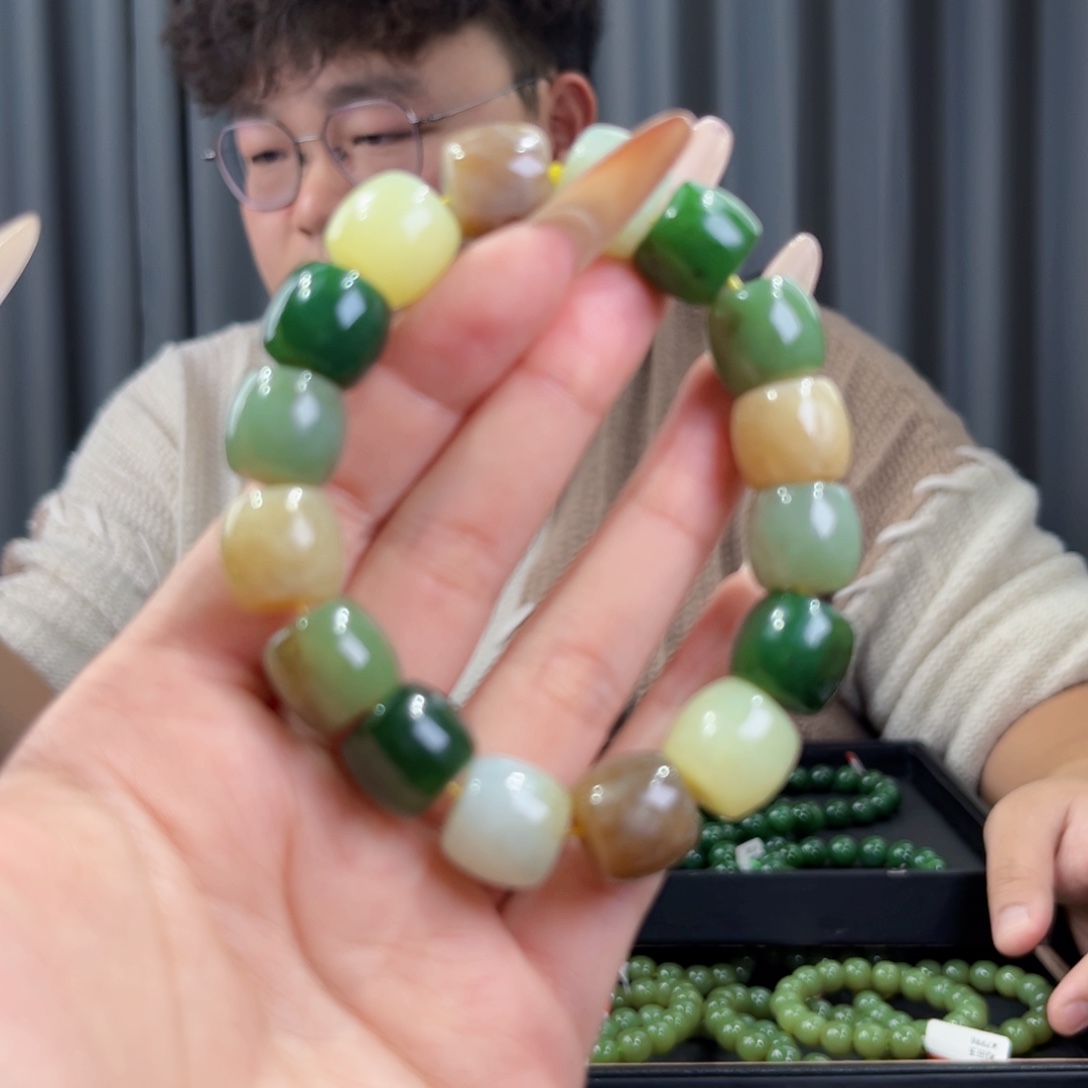 和田玉未镶嵌手串天然和田玉多宝手串14微瑕
