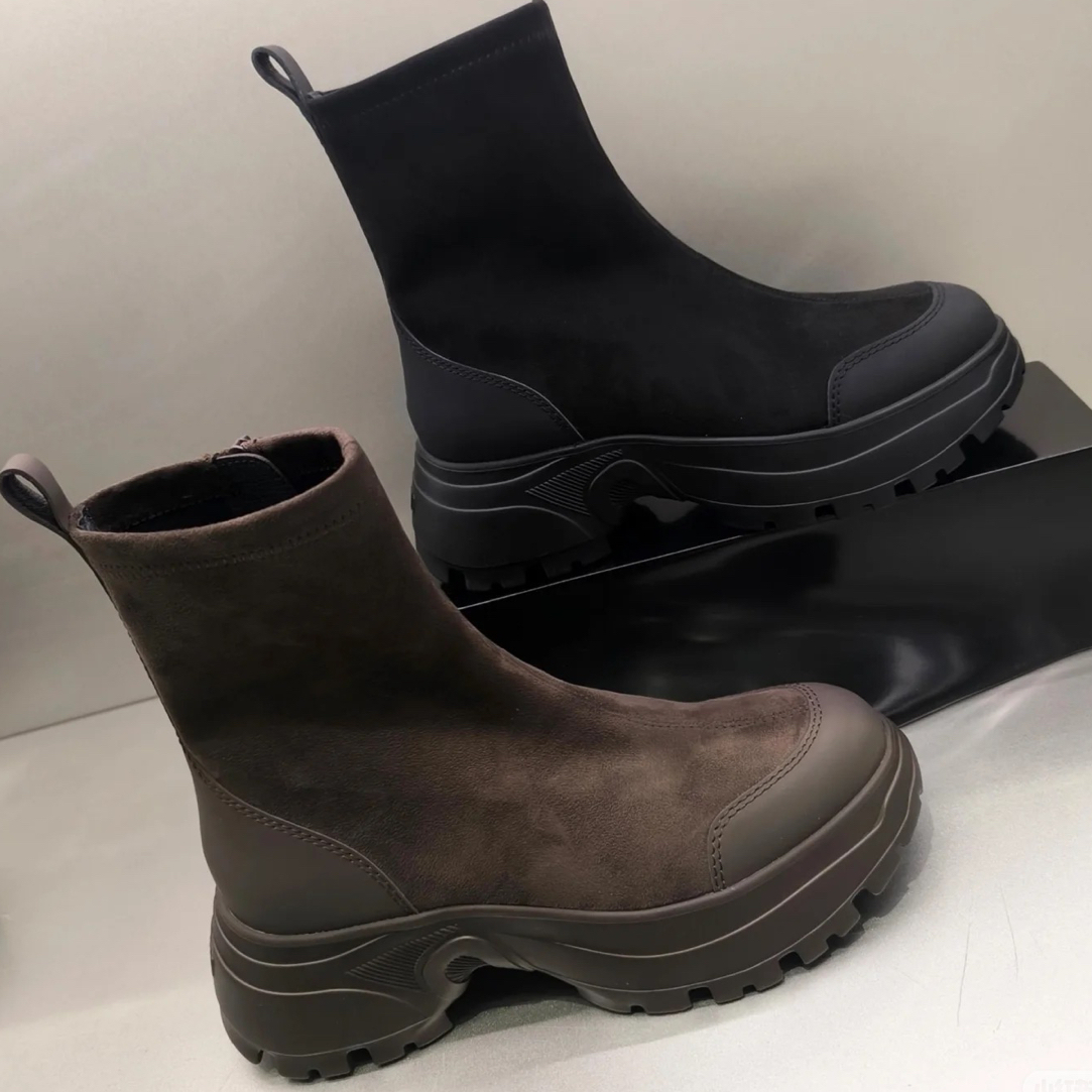 47号英伦风海豚瘦瘦靴秋冬厚底短筒套筒百搭通勤时装女短靴EFU29