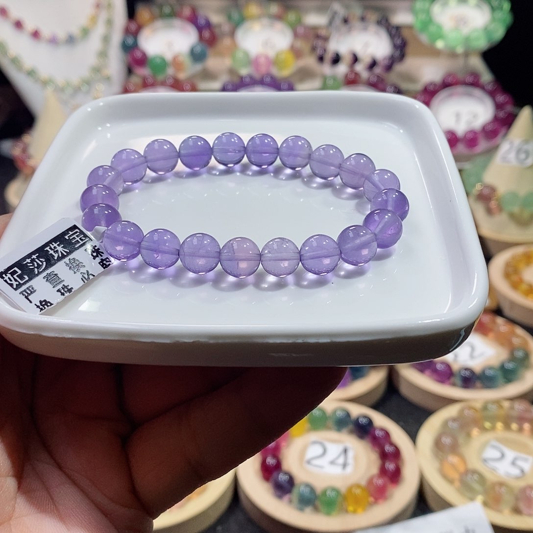 萤石手链未镶嵌9mm薰衣草紫