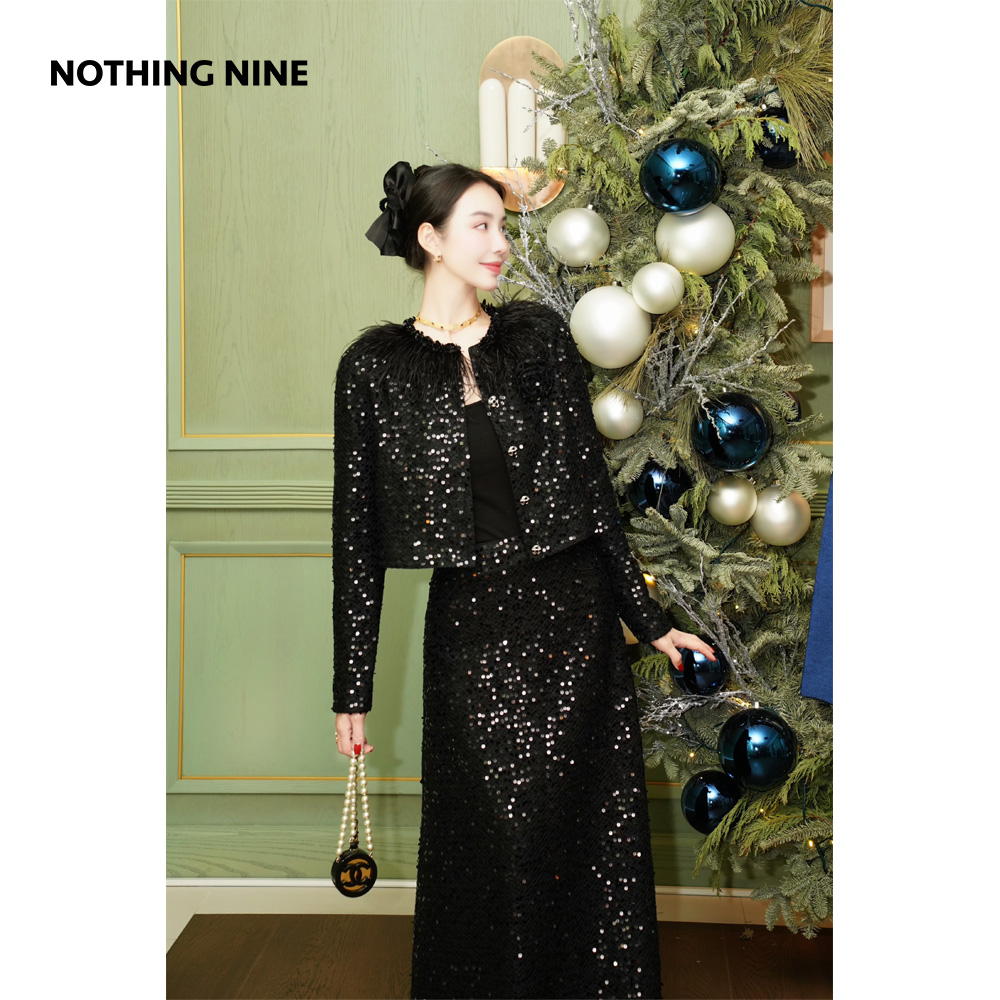 NOTHING NINE艾利斯亮片羽毛外套