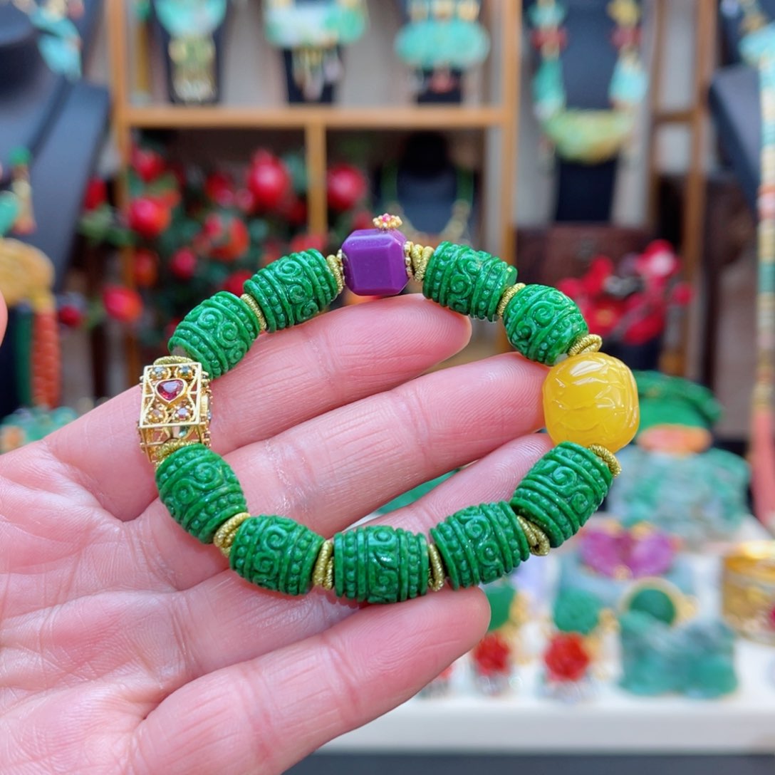 翡翠手串18K金镶嵌48小时鉴赏期