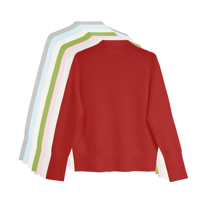 【橙庐】529703多巴胺无缝织半高领插肩100绵羊毛打底衫 秋冬女士