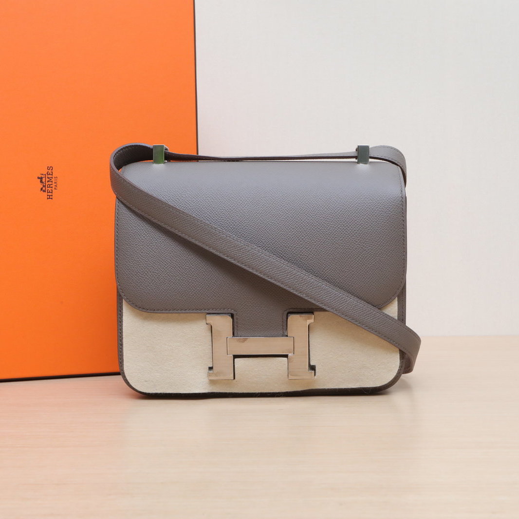 99新 Hermes/爱马仕 【双双】康康 24 8F锡器灰 Epsom皮 Y刻 银扣