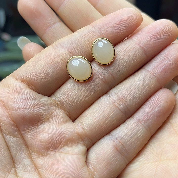 和田玉银S925镶嵌耳饰