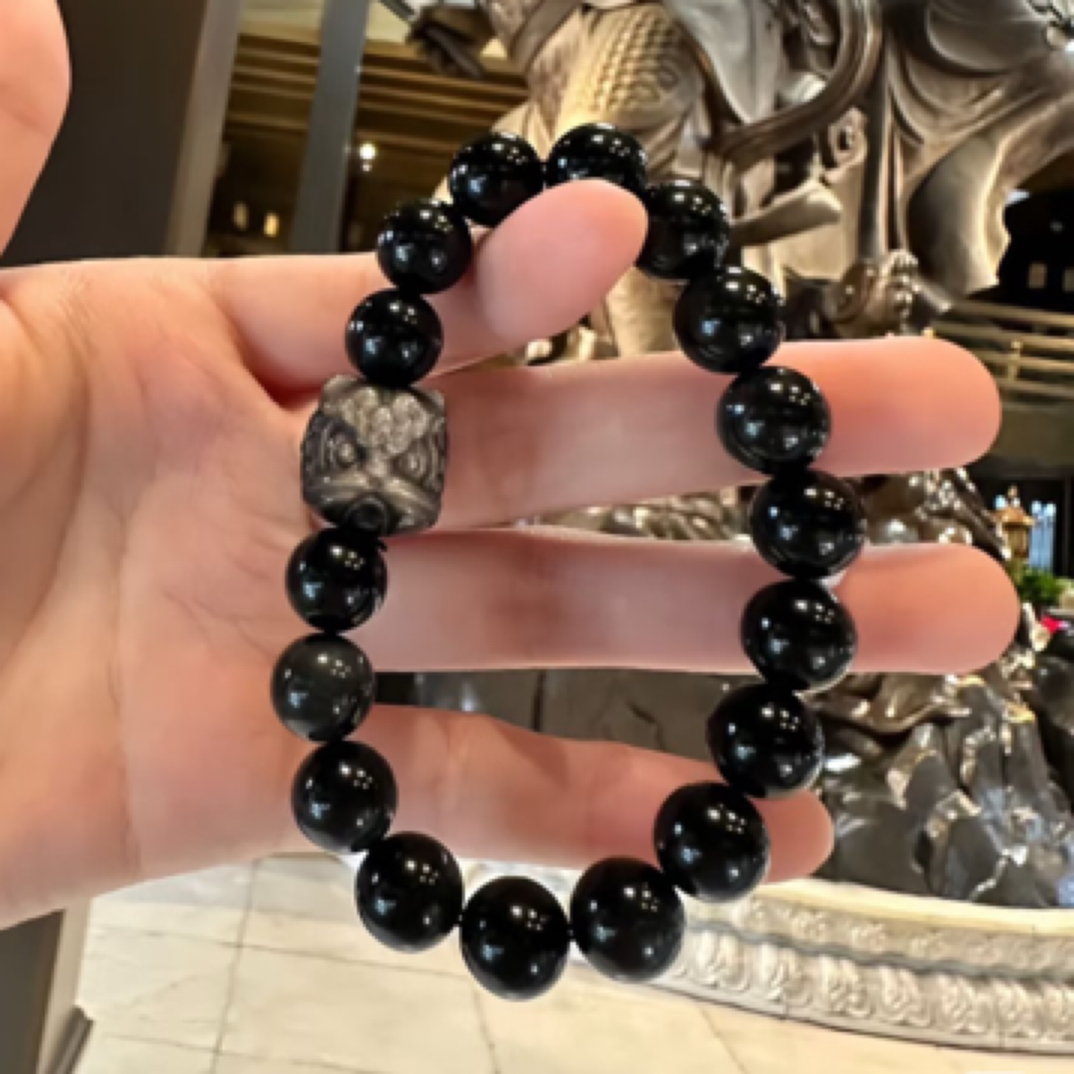 非金属仿水晶手链 杭州发货 黑Y小醒狮10mm男女同款手串