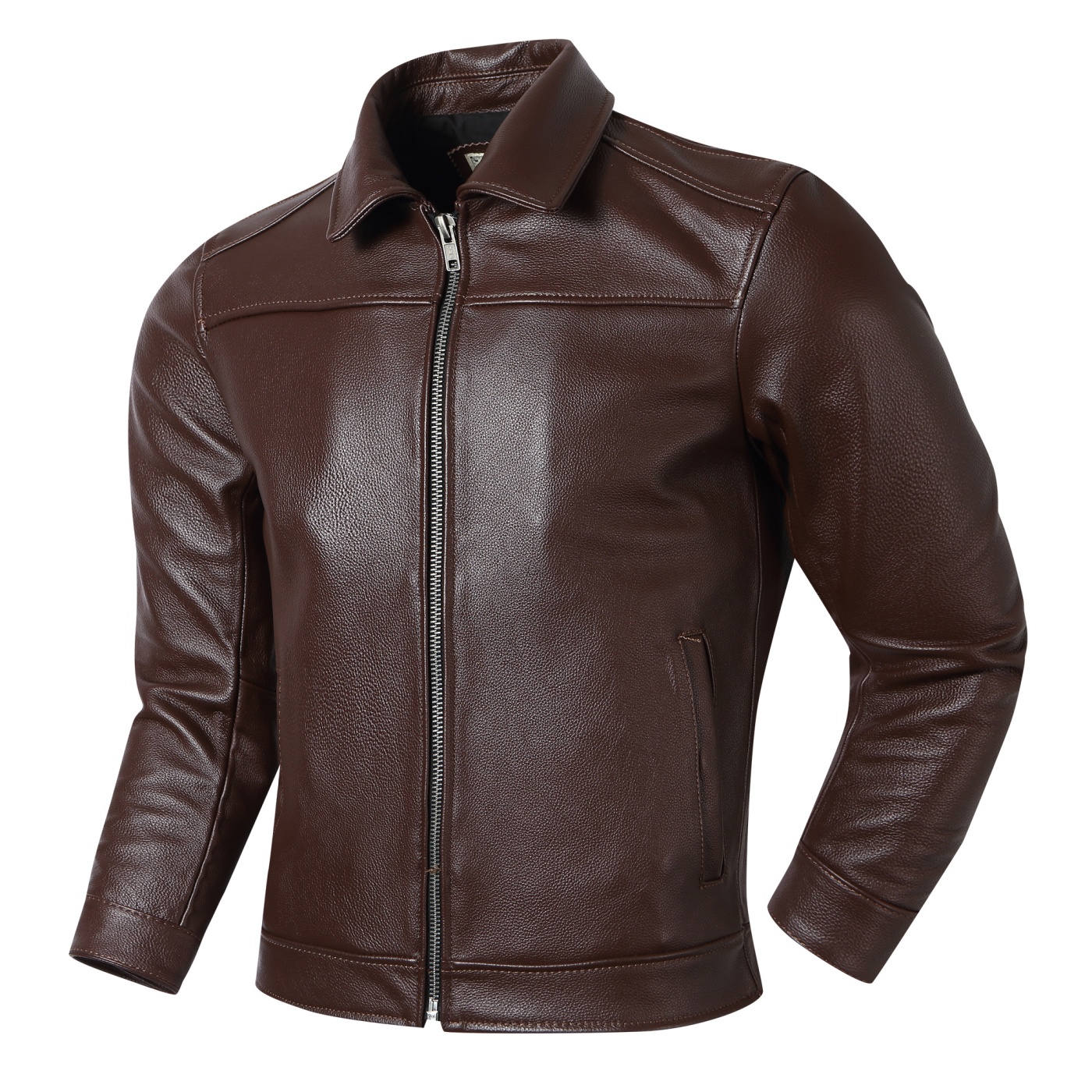 新款美式复古经典真皮皮衣男士休闲翻领棕外套