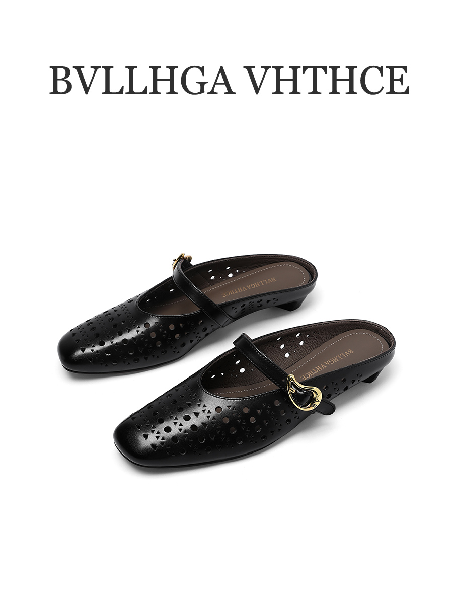 BV【芯片】夏季设计师新款满天星胎牛皮打孔时尚真皮牛皮女半拖331