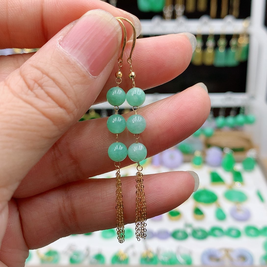 翡翠耳饰18K金镶嵌的