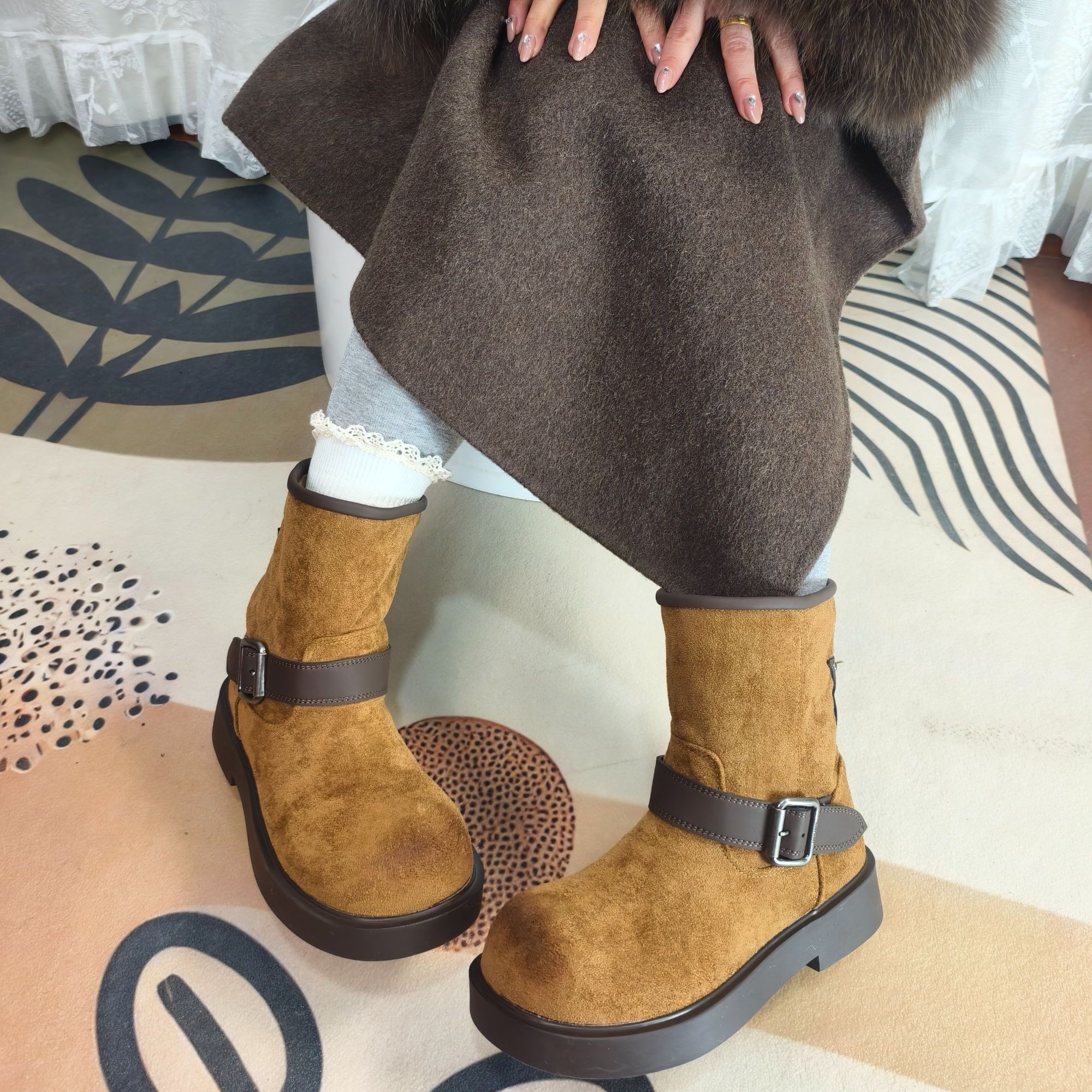 【新疆包邮】25年冬季新款加绒加厚4cm复古英伦风短靴A001