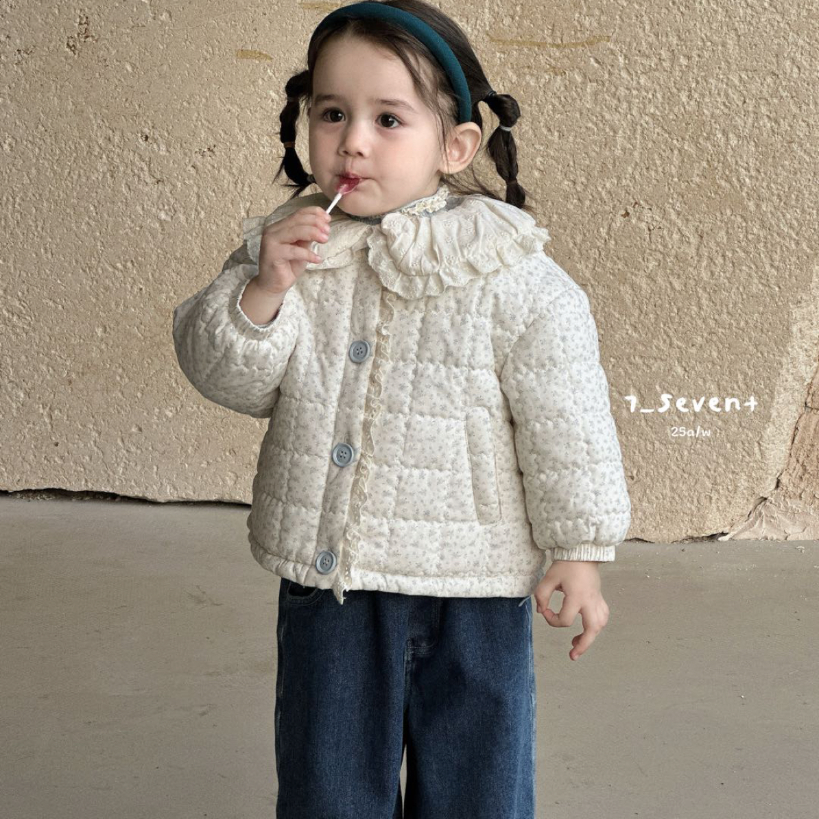 清版7Seven超可爱碎花刺绣款绗棉外套儿童女童冬
