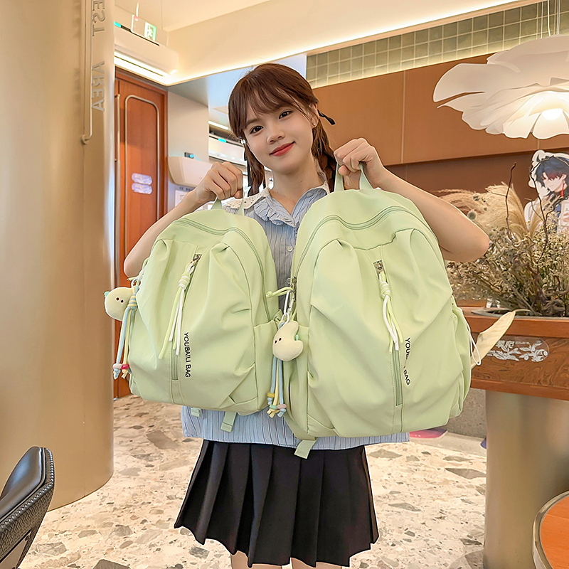 书包工装风简约风休闲透气学院风轻便拉链时尚女减负纯色日系韩版