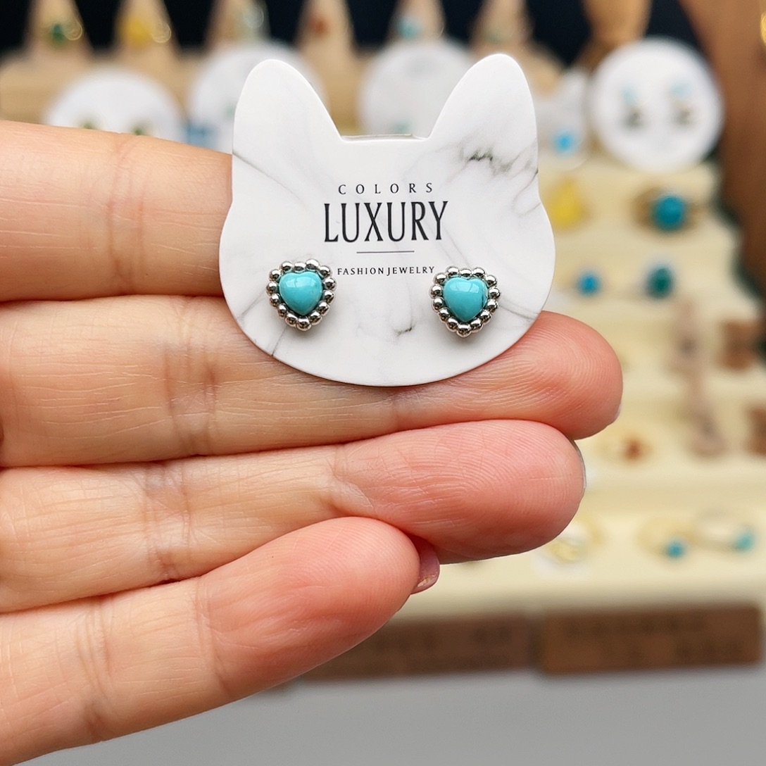 绿松石耳饰银S925镶嵌