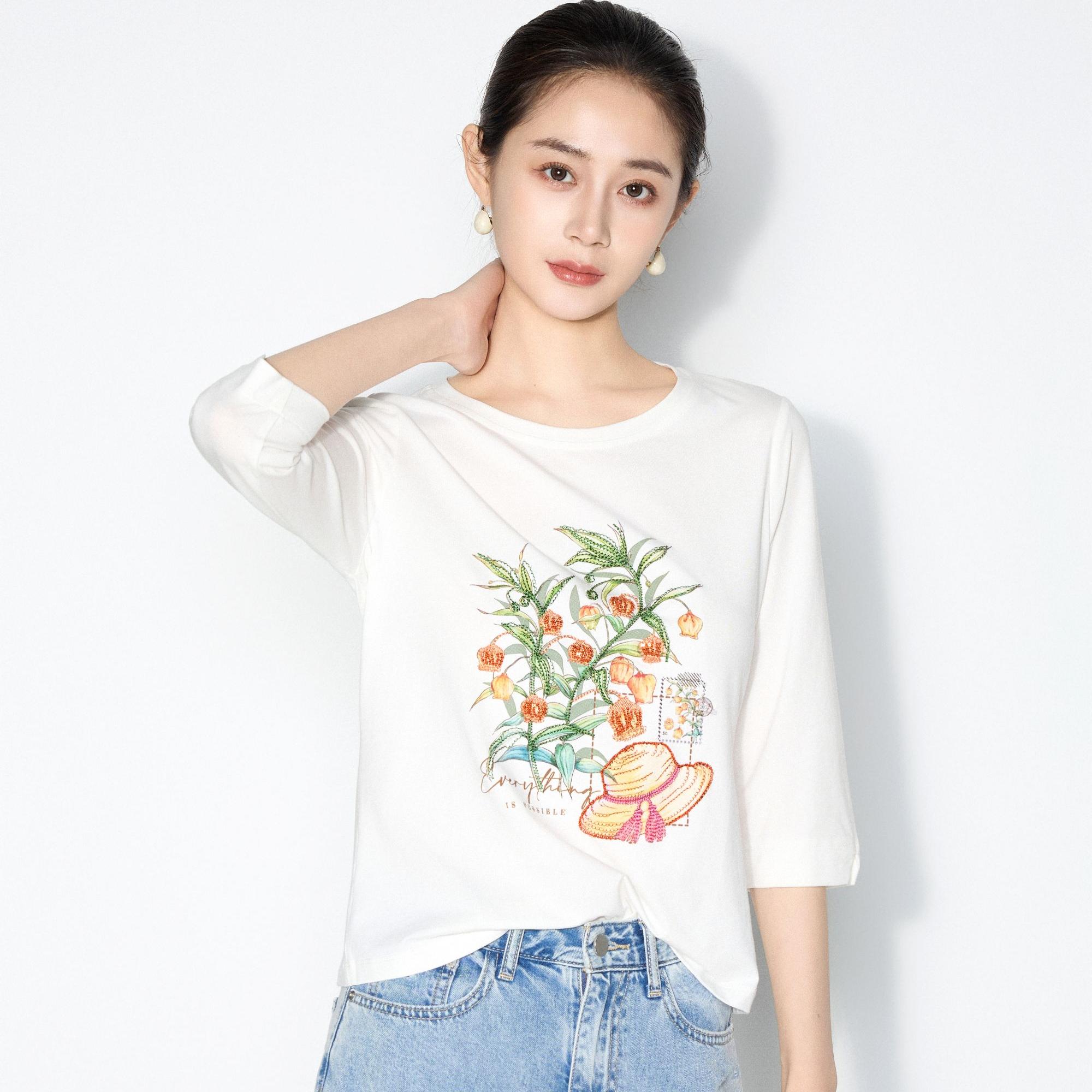 【联想惠甄选】马天奴印花T恤打底女士圆领轻职风VHSD30KWH0