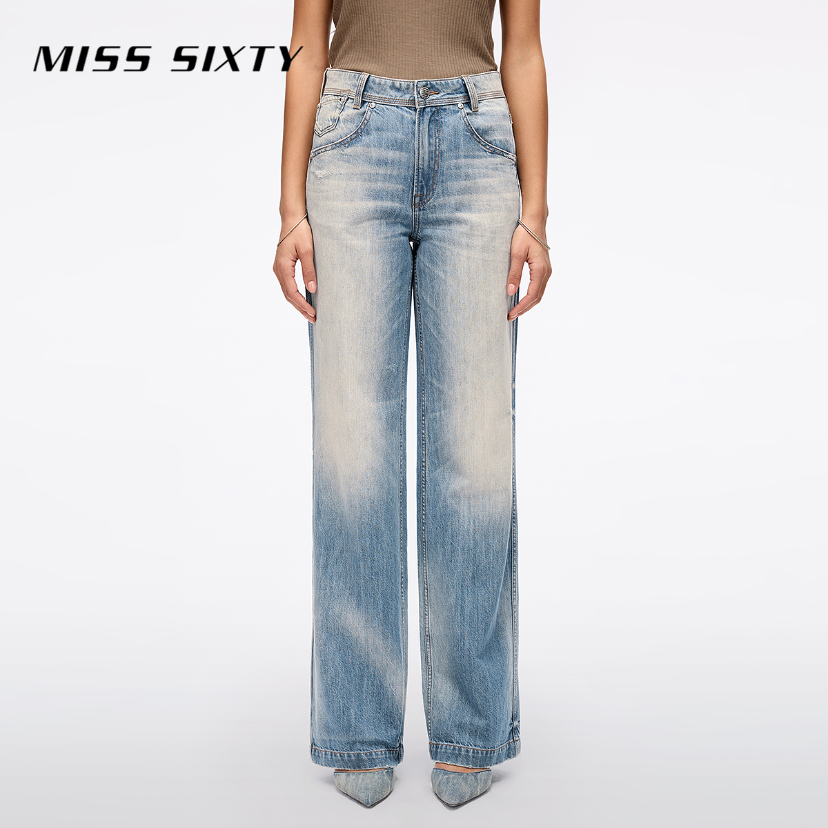 【进口牛仔面料】Miss Sixty2025夏季新款牛仔裤女复古洗水直筒裤