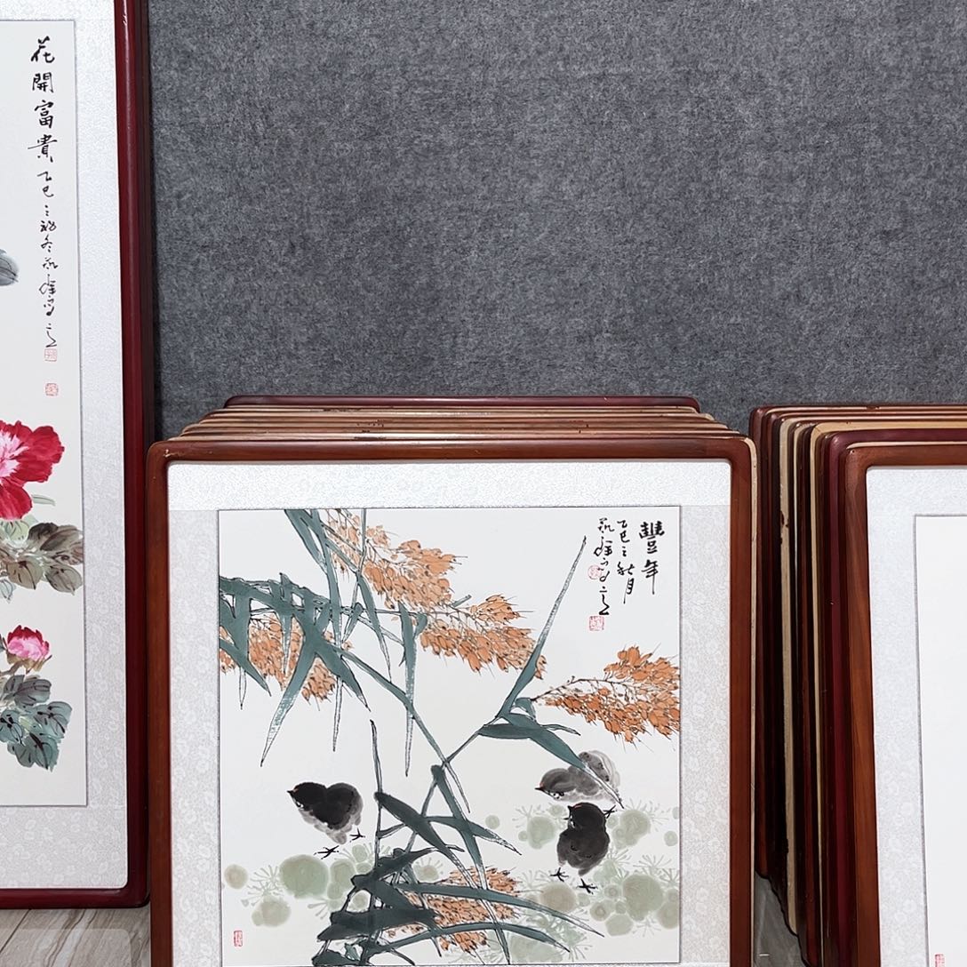 国画书画作品带框63×63