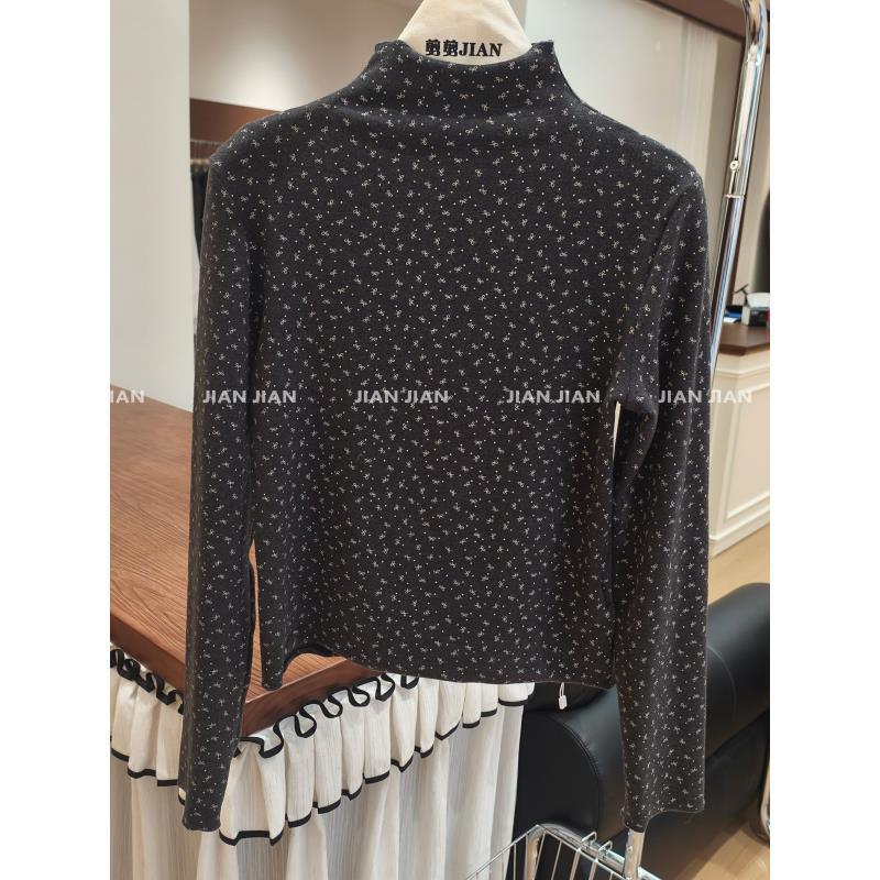 剪剪家【繁花点点】韩系卷边半高领长袖T恤新款内搭打底衫T5616