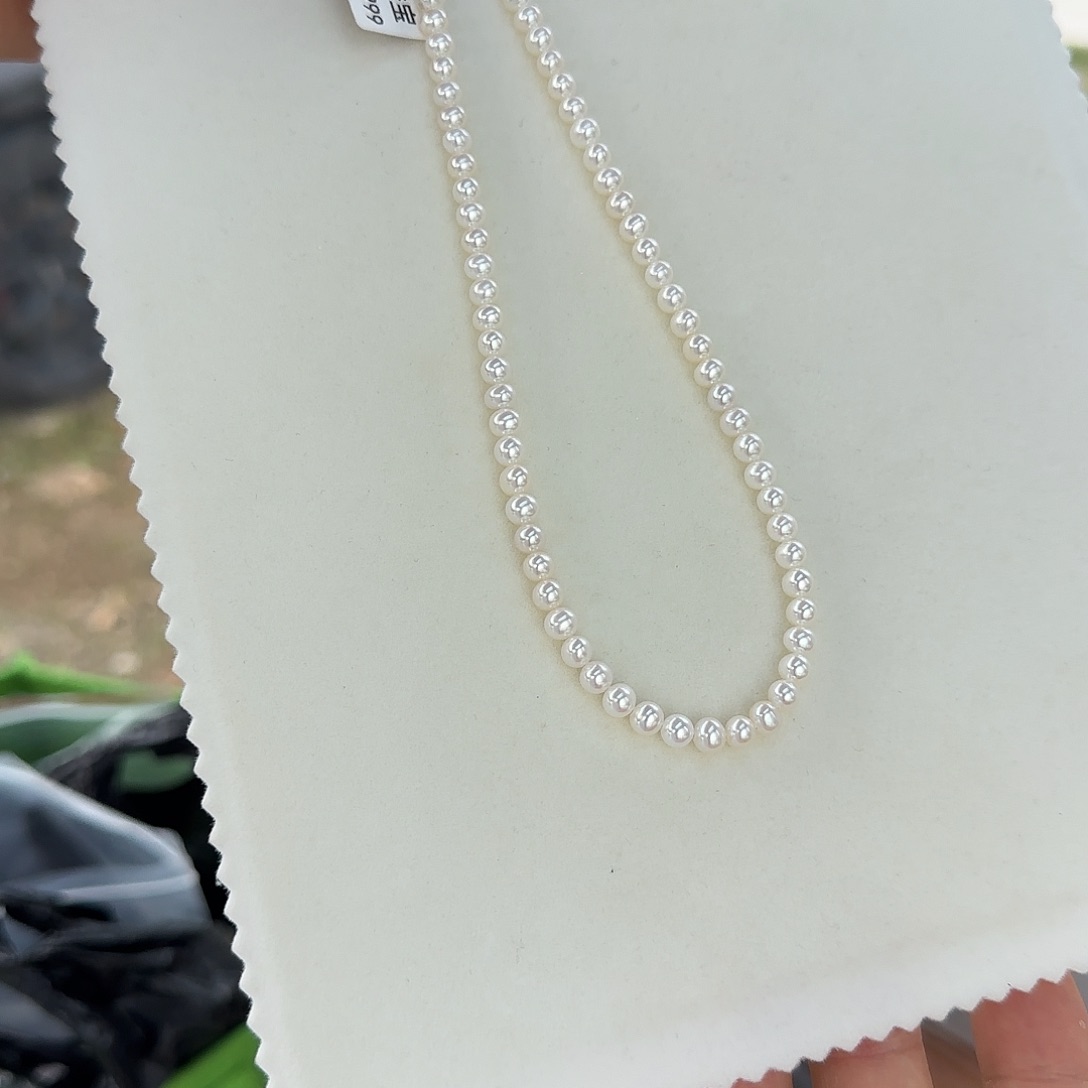 淡水珍珠银S925镶嵌颈饰4-5无核极光镜面无暇炫彩白亮