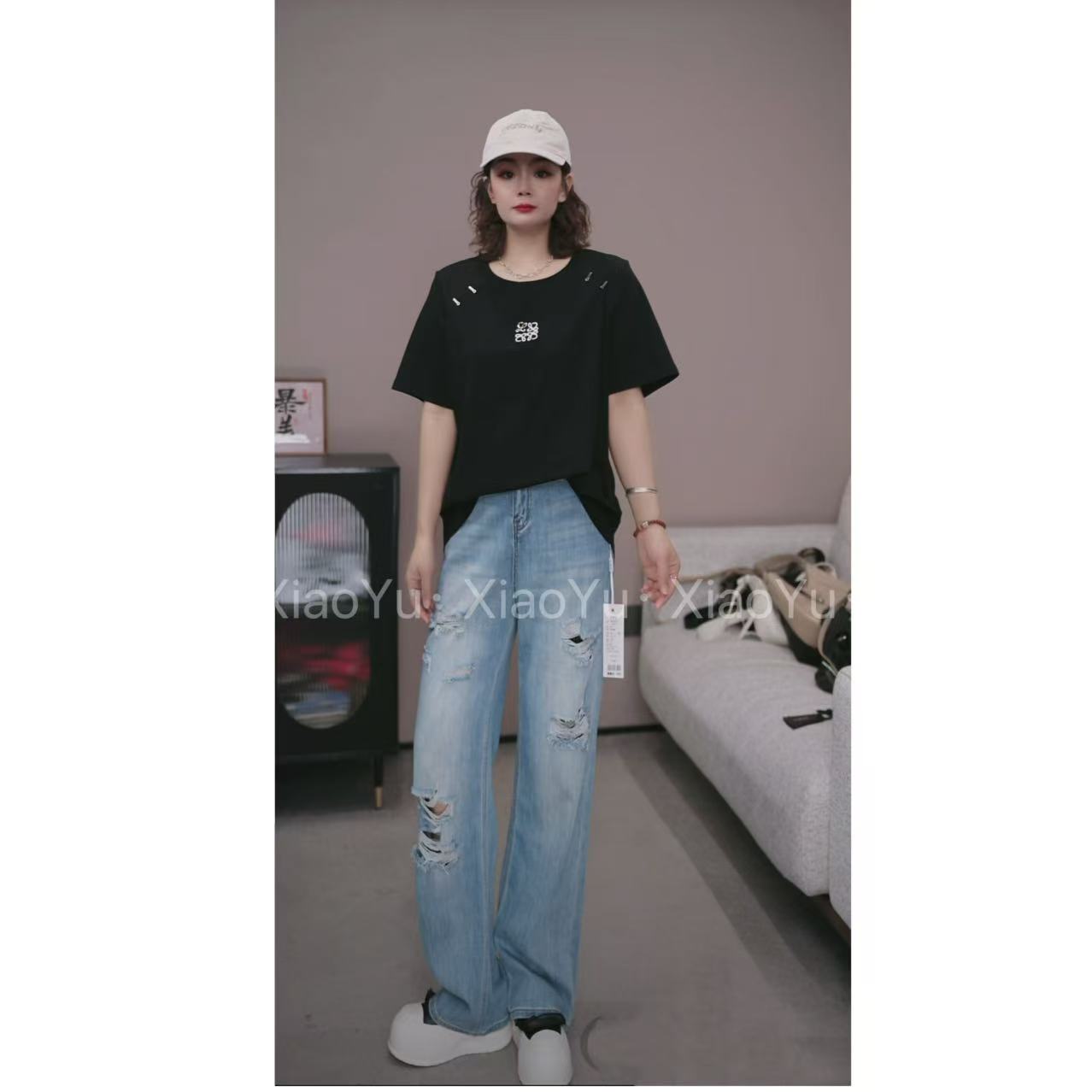 品牌【简约刺绣金属扣短袖T恤】MLQ 5680【No退换】瑕疵品