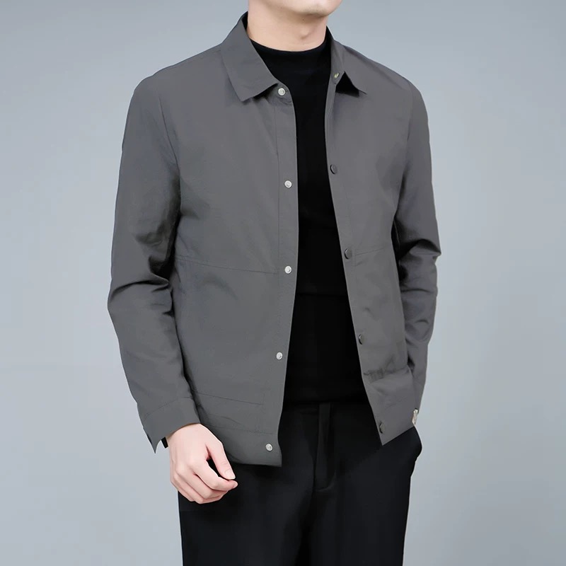 夹棉翻领外套秋冬男士商务休闲加厚行政夹克薄款二棉棉服