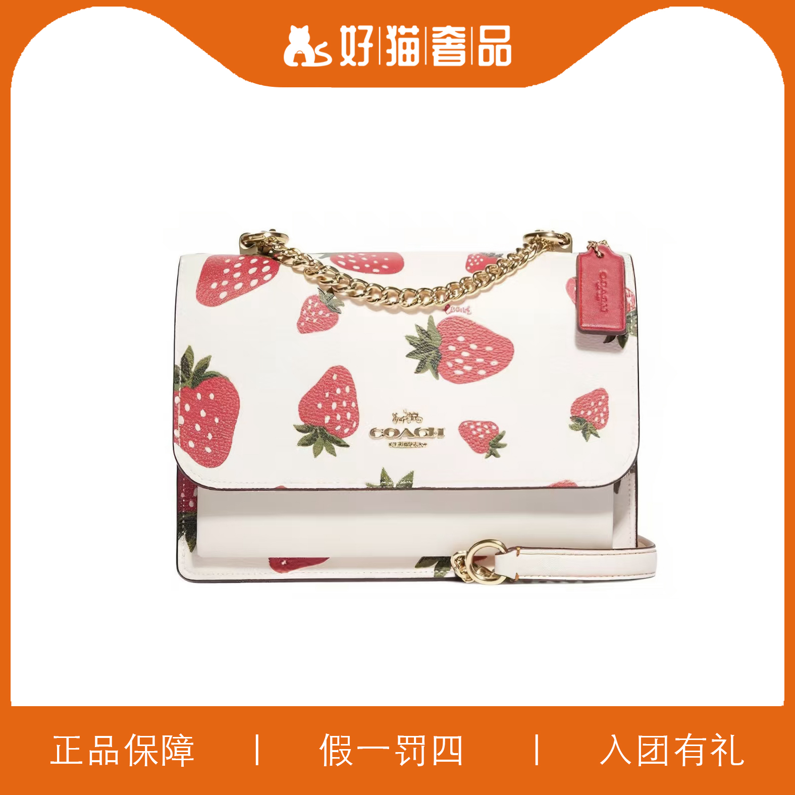 95新 COACH/蔻驰 蔻驰草莓印花风琴包/P1346/21X16X7