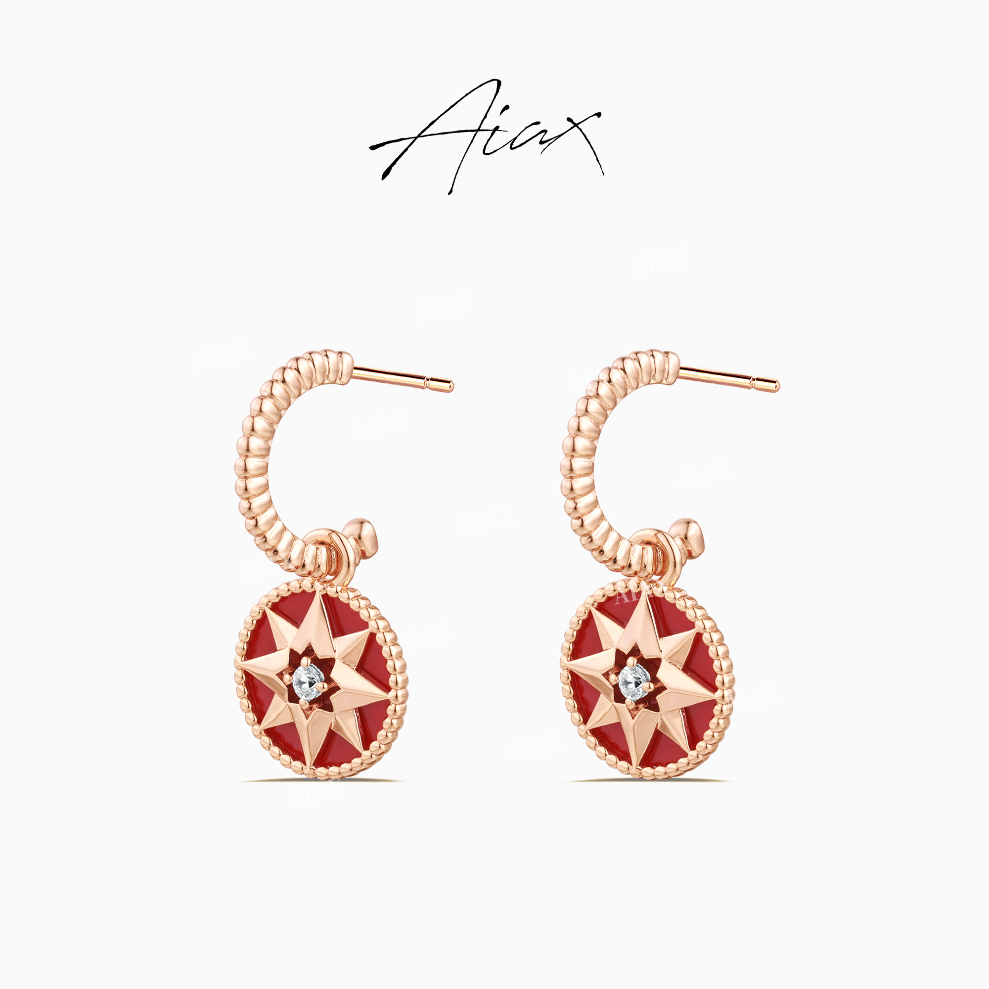 AIAX 镀K金 时尚设计师幸运八芒星叠加罗盘蛇年红色耳环TSL1234