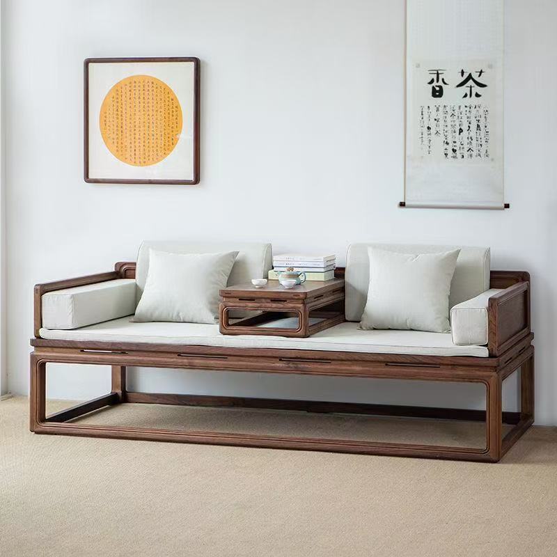 玄景北美黑胡桃木起线罗汉床 实木仿古新中式沙发罗汉榻简约家具