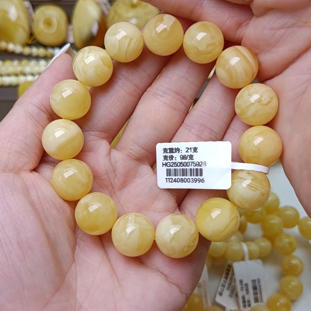 蔷***9未镶嵌蜜蜡手串满蜡妖花鸡油黄