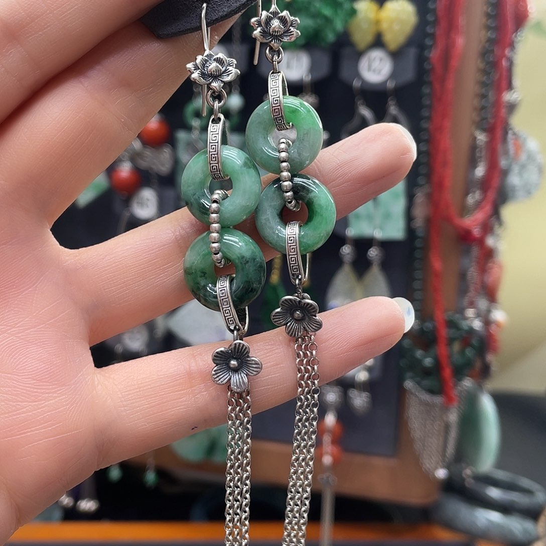 翡翠耳饰银S925镶嵌ghnhhhg