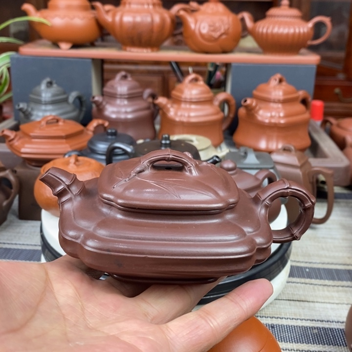 紫砂茶壶四方扁竹180cc原矿一厂老紫泥特价