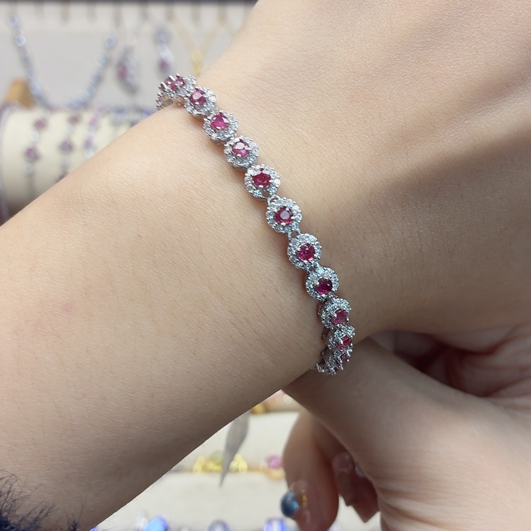 手链银S925镶嵌红宝石