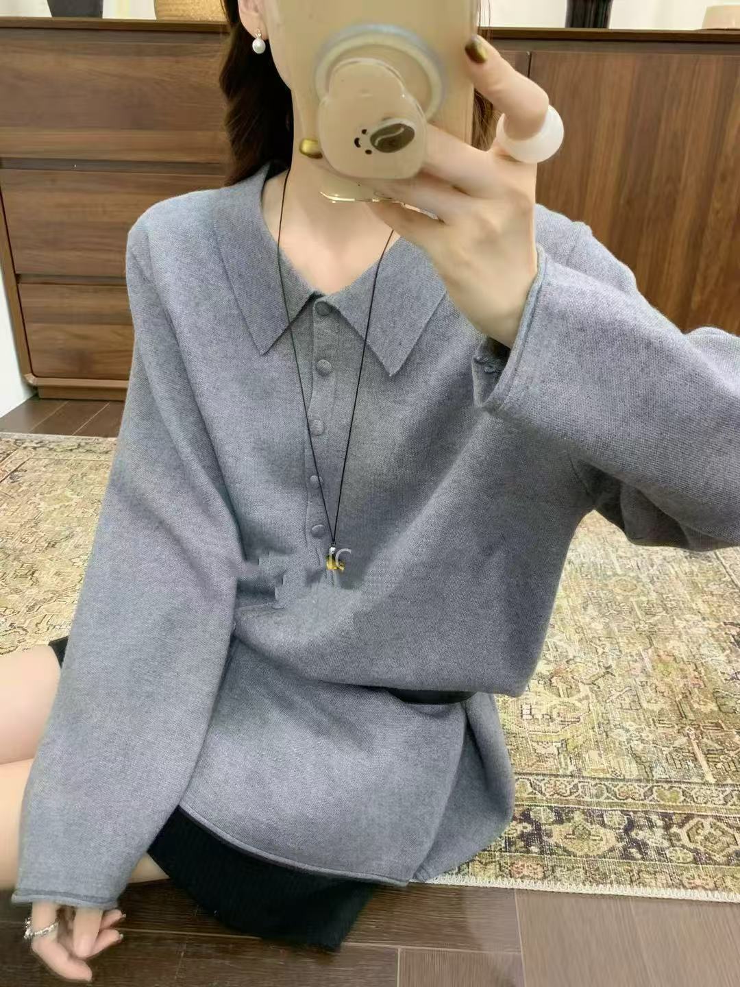 高捻包芯纱娃娃领大码针织衫宽松667