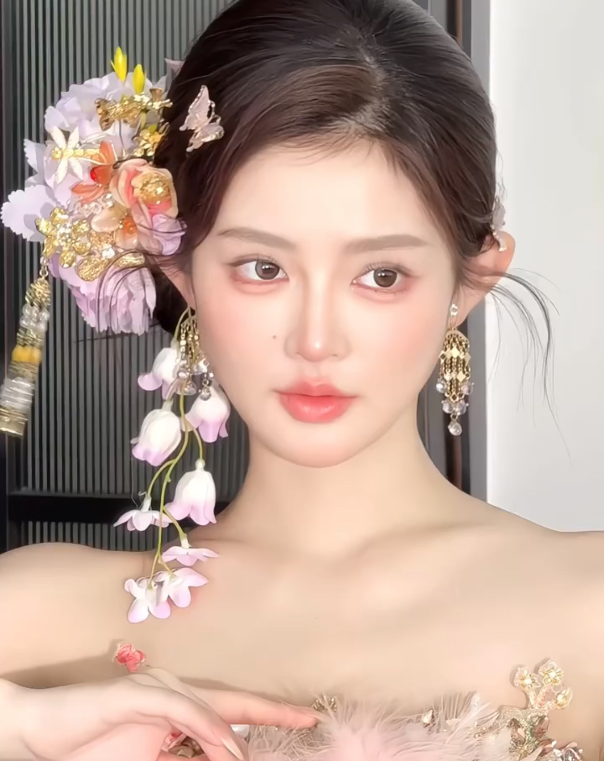 小众森系仿真花草发饰套装粉色花朵减龄时尚甜美头饰复古大气流苏