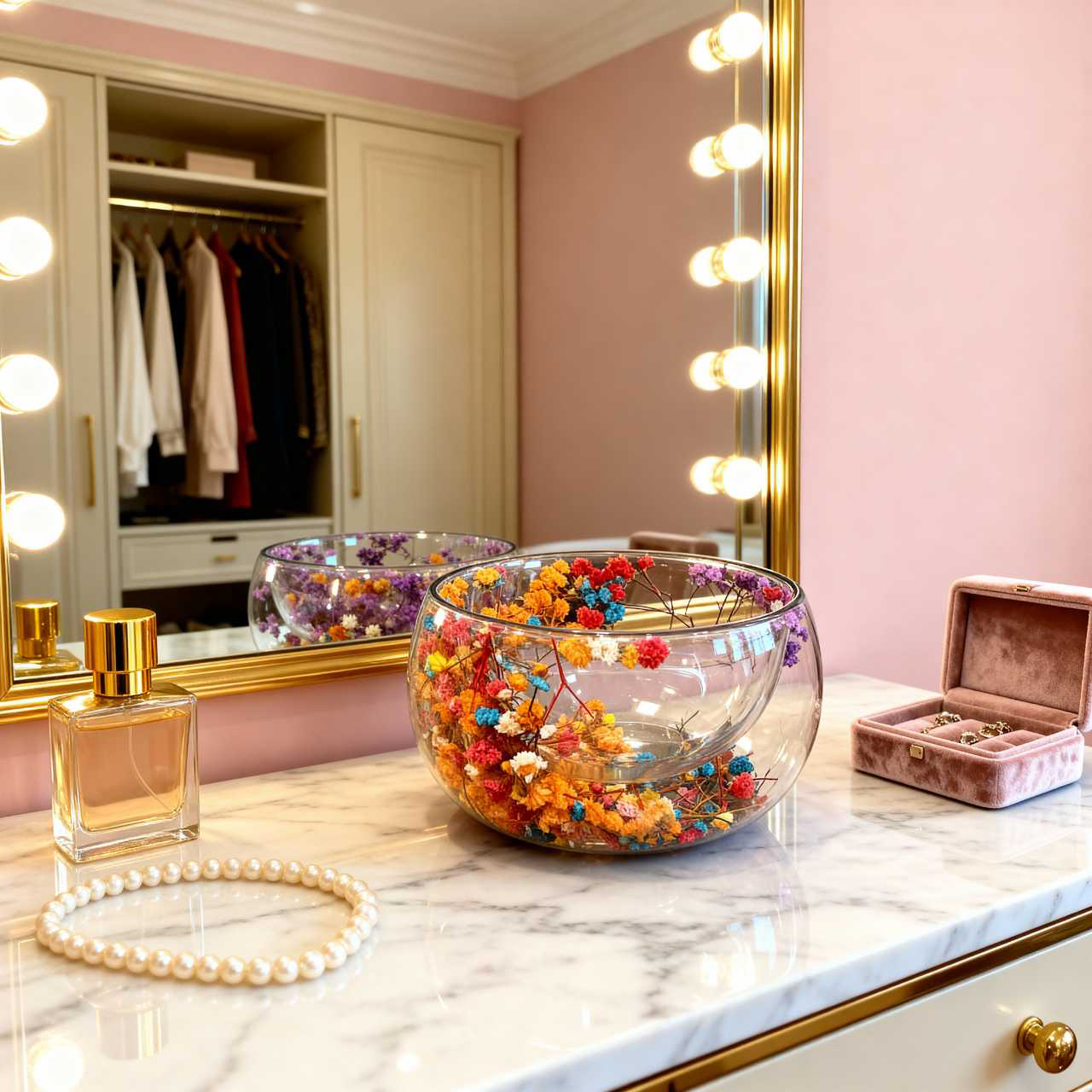 新款永生花系列高硼硅玻璃双层防烫碗甜品碗（混色+紫色两支装）