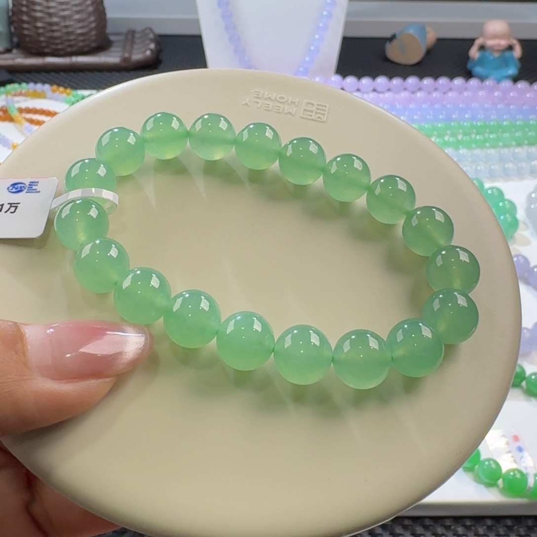 翡翠手链未镶嵌冰胶水润葡萄绿卡10.1