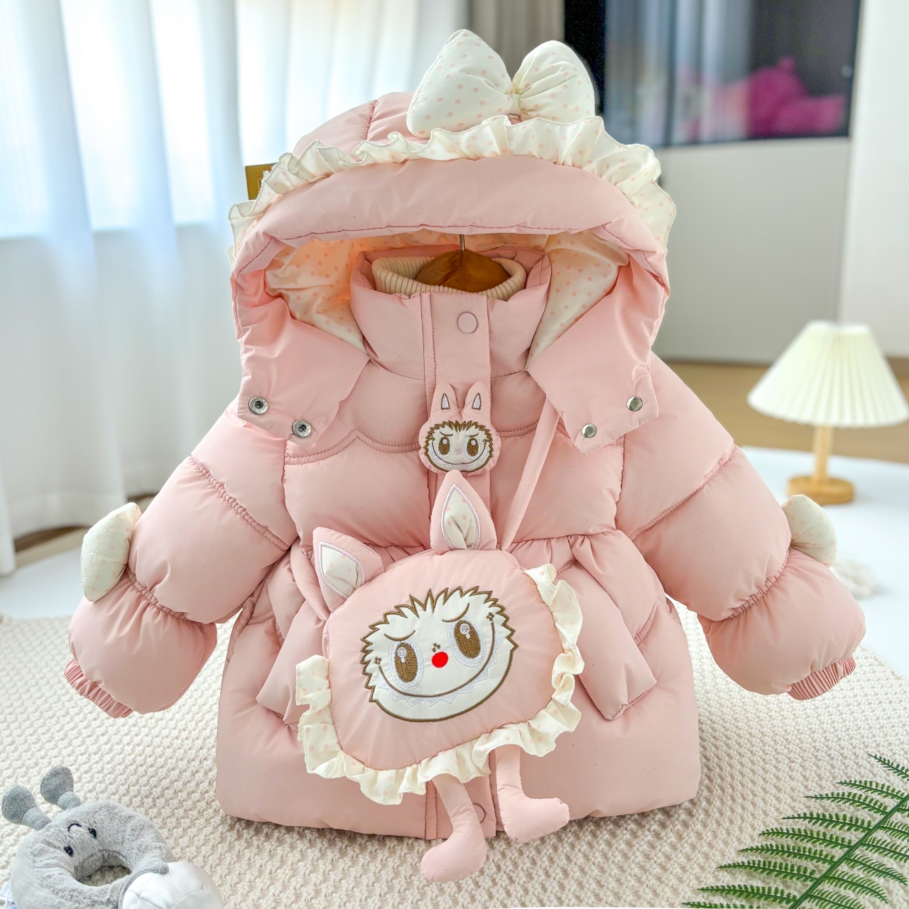 女宝宝加绒加厚可爱棉衣外套女童连帽小公主保暖棉童装儿童棉服