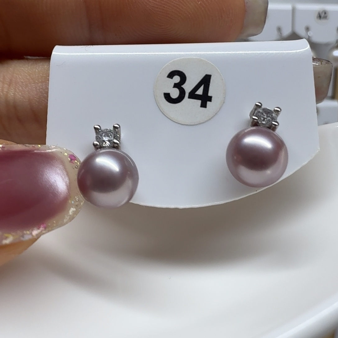 银S925镶嵌淡水珍珠耳饰7.6