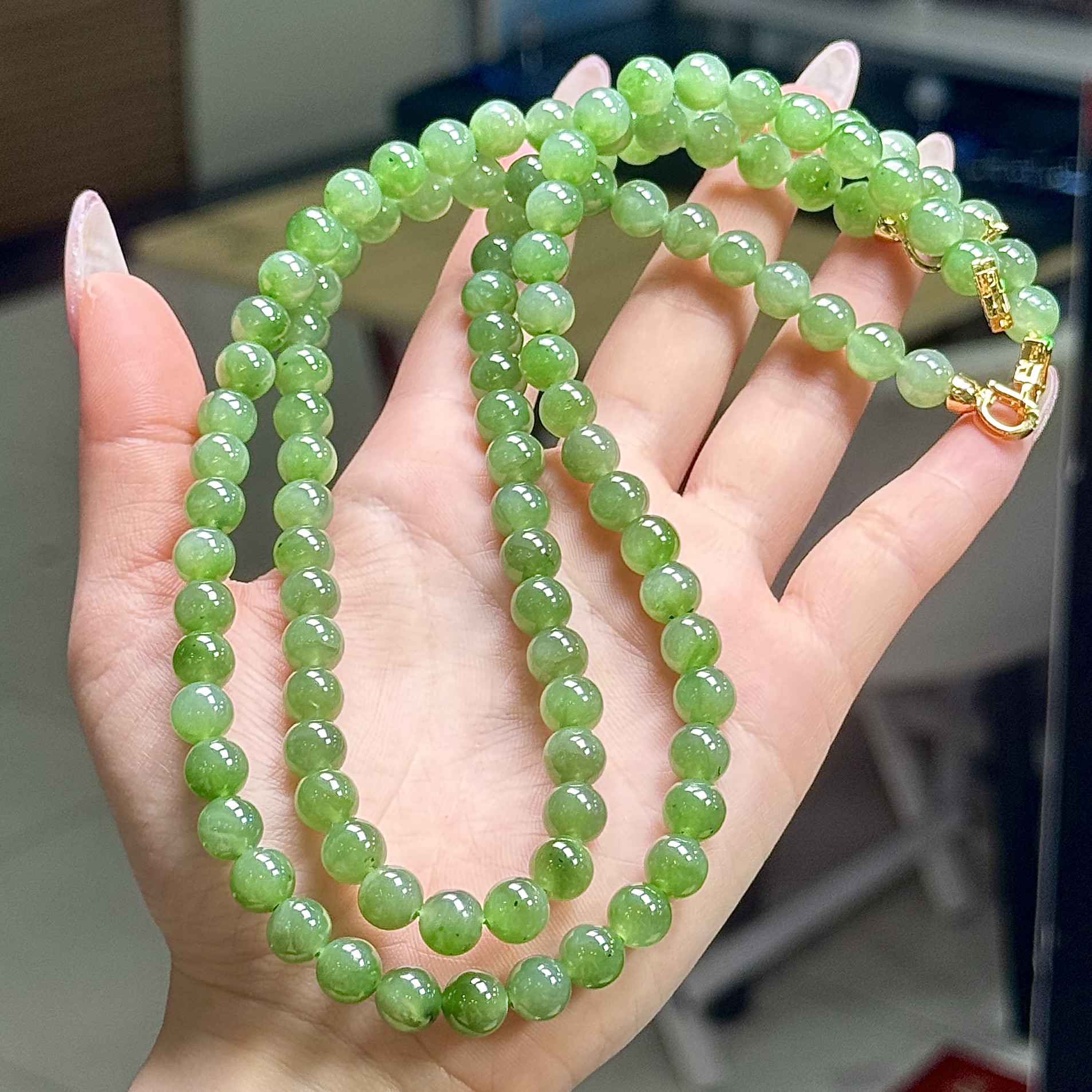 【CH】和田玉碧玉项链-约8mm（多样性发其一）