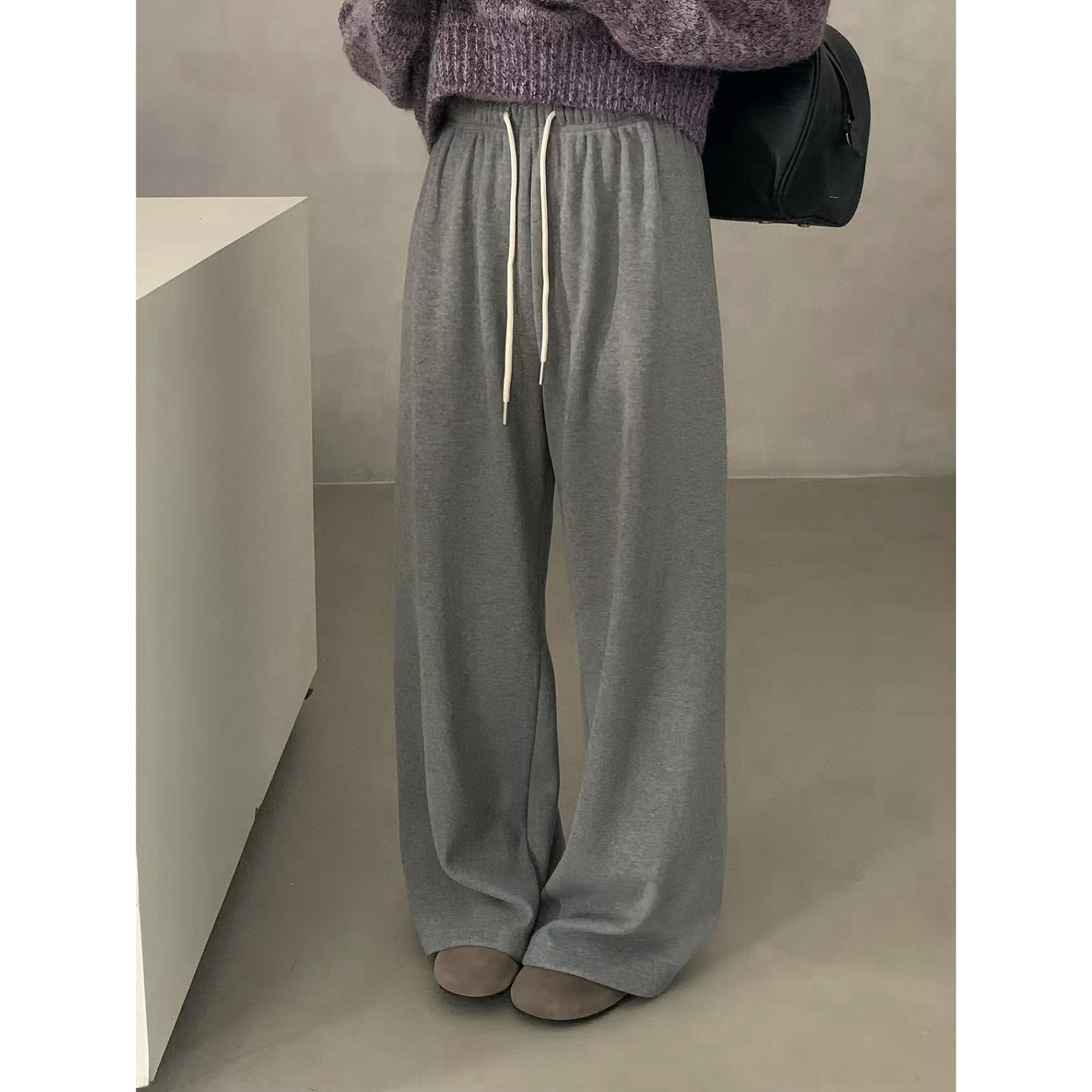 HXL@63358 加绒～韩系简约百搭垂感显瘦羊绒裤（裤长101左右）10-22