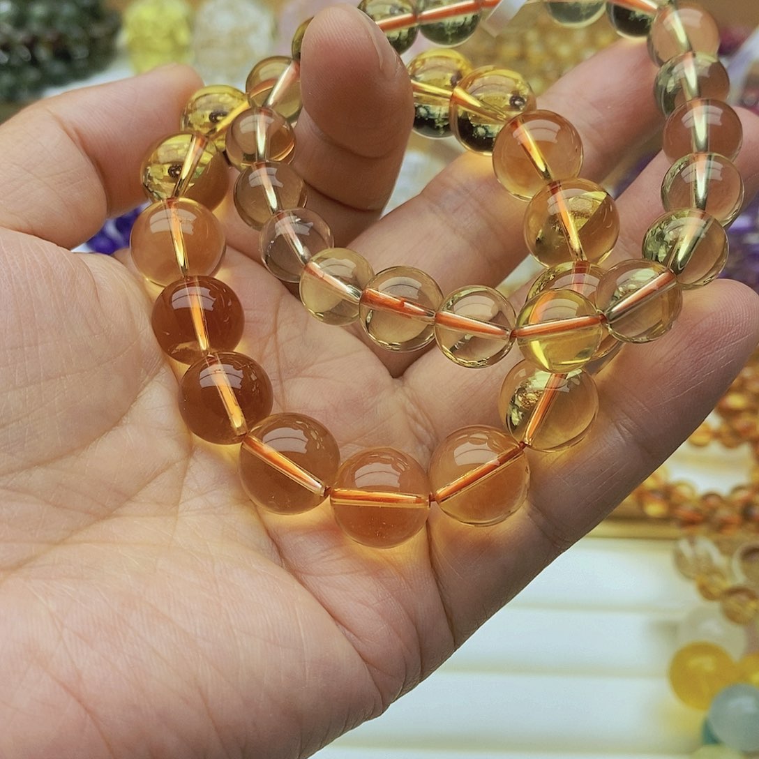 水晶手链未镶嵌天然黄水晶手链13mm+10mm