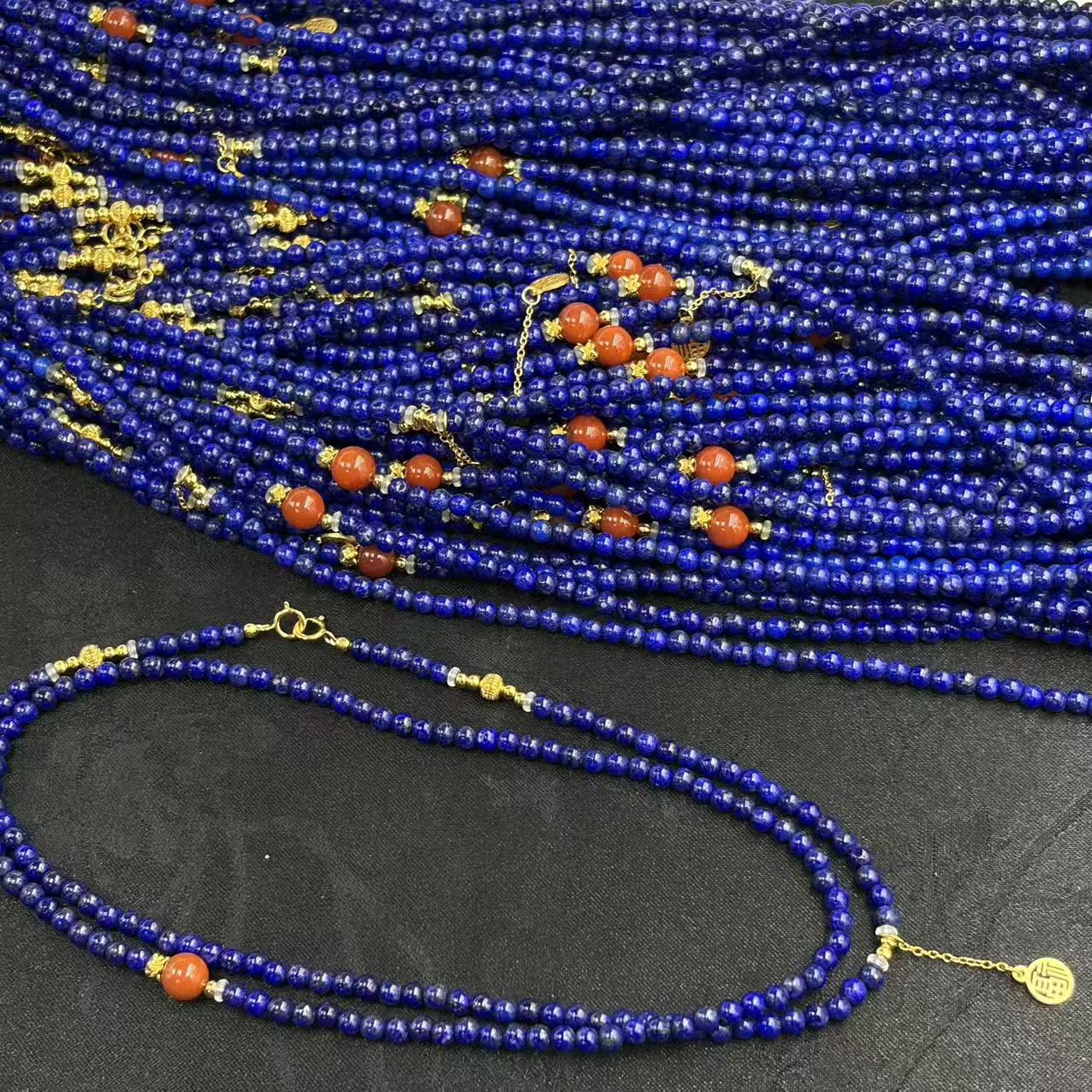 「戴琴珠宝」DQ5759-银镶青金石3.5mm左右项链（多样性发其一）