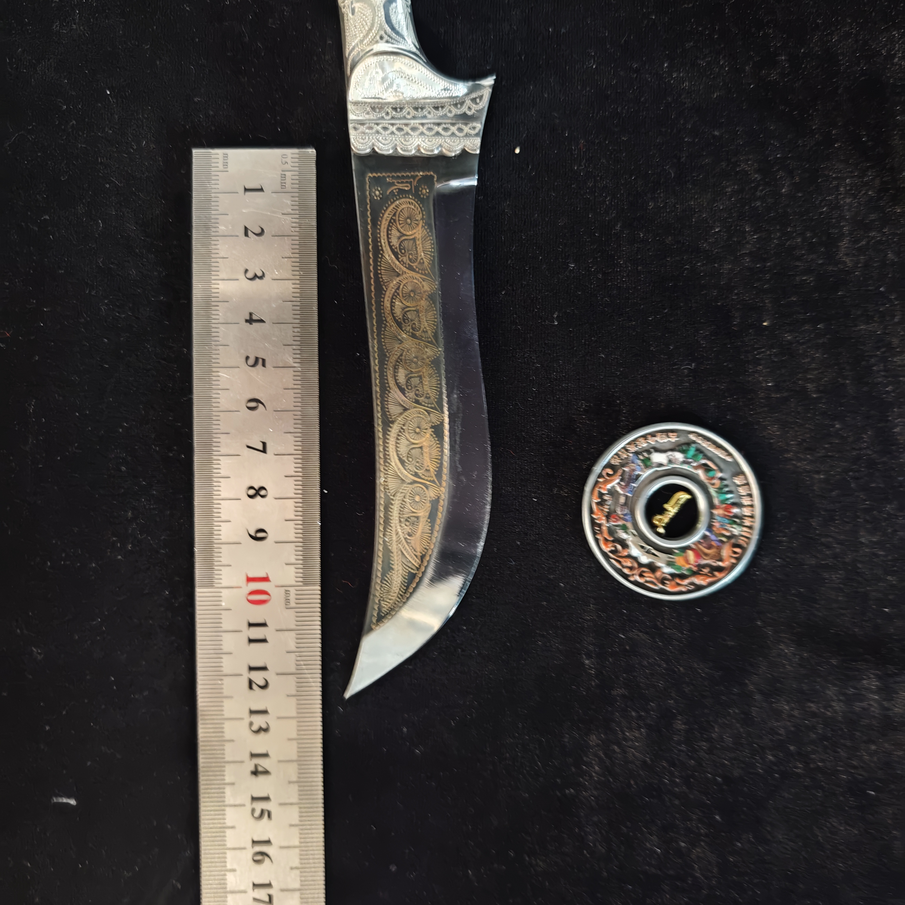 英吉沙手工买牛角银直把水果刀锋利精美野营