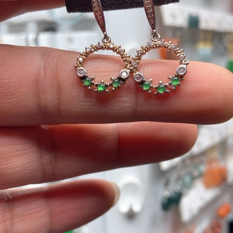 【闪购商品】翡翠耳饰银S925镶嵌耳饰