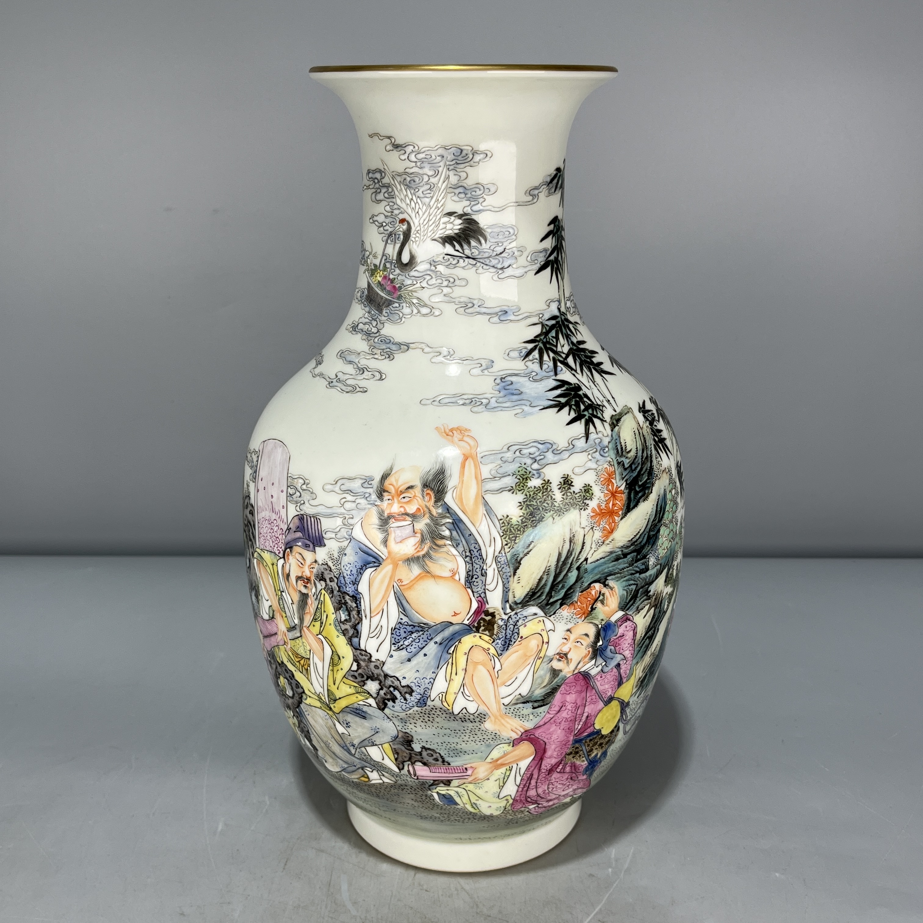当代仿制 仿古大清雍正年制粉彩描金人物故事赏瓶